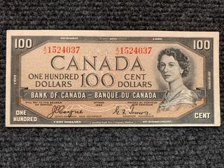 1954 Canada One Hundred Dollar Bank Note, S/N AJ1524037.