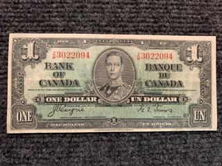 1937 Canada One Dollar Bank Note, S/N ZM3022094.