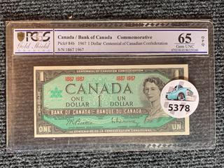 1967 Canada One Dollar Centennial Bank Note, S/N 1867 - 1967 (PCGS Rated 65).