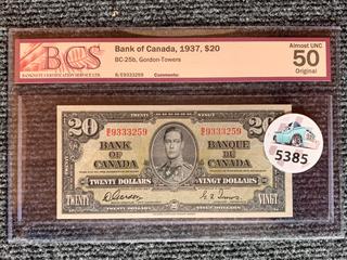 1937 Canada Twenty Dollar Bank Note, S/N BE9333259 (BCS Rated 50).