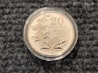 2011 Canada Twenty Dollar .9999 Fine Silver "Maple Leaves" Coin.