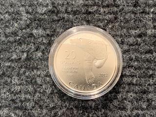 2013 Canada Twenty Dollar .9999 Fine Silver "Iceberg and Whale" Coin.