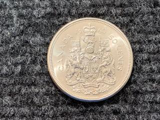 1960 Canada Fifty Cent Silver Coin.