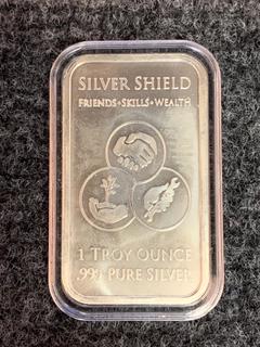 Silver Shield One Troy Ounce .999 Pure Silver Bar.