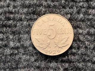 1926 Canada Five Cent Coin.