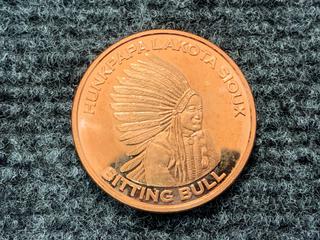 USA One AVDP Ounce .999 Fine Copper "Sitting Bull" Coin.