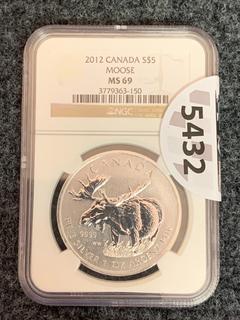 2012 Canada Five Dollar One Troy Ounce .9999 Fine Silver "Moose" Coin (NGC Rated MS 69).