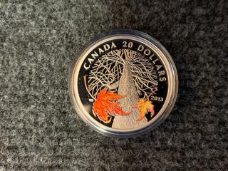 2013 Canada Twenty Dollar .9999 Fine Silver "Canadian Maple Canopy - Autumn" Colour Printed Coin c/w Display Case.