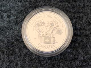 2000 Canada Twenty Five Cent Silver "Millennium" Coin c/w Display Case.