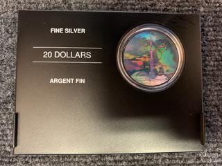 2006 Canada Twenty Dollar One Ounce .9999 Fine Silver "CN Tower" Holographic Coin c/w Display Case.