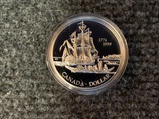 1999 Canada One Dollar Silver "The Voyage of Juan Perez" Proof Coin c/w Display Case.