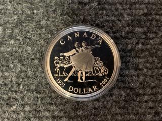 2001 Canada One Dollar Silver "Canadian Ballet" Proof Coin c/w Display Case.