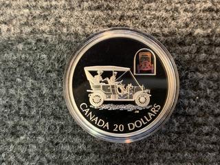 2001 Canada Twenty Dollar Silver "Russel Model L Touring Car" Holographic Coin c/w Display Case.