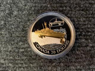 2003 Canada Twenty Dollar .9999 Silver "HMCS Bras d'Or - FHE-400" Coin c/w Display Case.