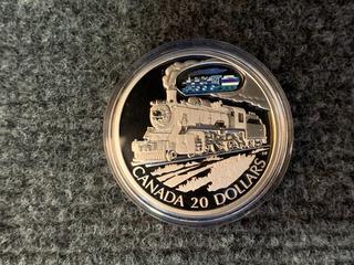 2002 Canada Twenty Dollar Silver "D-10 Locomotive" Holographic Coin c/w Display Case.