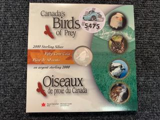 2000 Canada Fifty Cent Silver "Canada's Birds of Prey" Coin and Booklet Set.