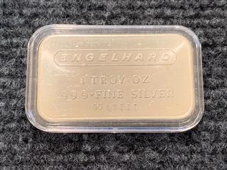 Engelhard One Troy Ounce .999 Fine Silver Bar, S/N PF67080