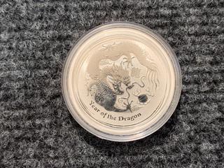 2012 Australia Fifty Cent Half Ounce .999 Silver "Year of The Dragon" Coin.