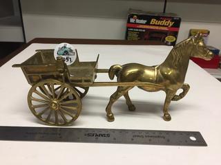 Brass Horse & Carriage Decor, ~11" Long.