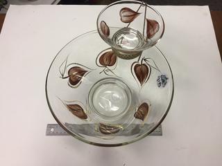 Glass Fruit Bowl with Painted Leaves.