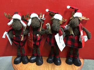 (4) 16-1/2" Christmas Moose Decorations.