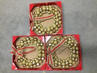 (3) 18" Gold Jingle Bell Wreaths.