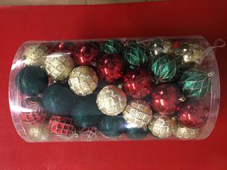 75pc Shatter Resistant Ornaments, Red/Gold/Green.