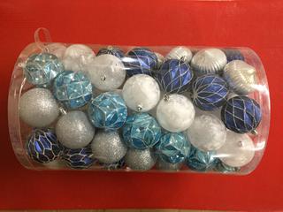 75pc Shatter Resistant Ornaments, Blue/White/Silver.