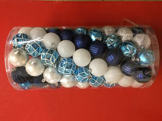 101pc Shatter Resistant Ornaments, Blue/White/Silver.