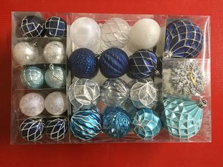 80pc Shatter Resistant Ornaments, Blue/White/Silver.