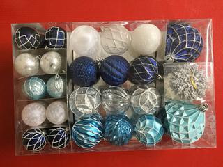 80pc Shatter Resistant Ornaments, Blue/White/Silver.