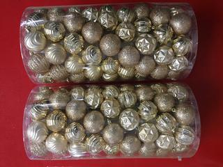 (2) 101pc Shatter Resistant Ornaments, Gold.