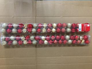 (2) 36pc Shatter Resistant Ornaments, Red/Gold.