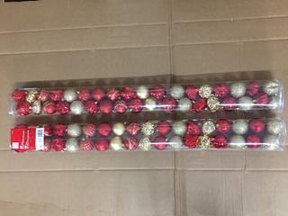 (2) 36pc Shatter Resistant Ornaments, Red/Gold.
