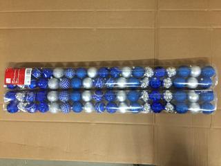 (2) 36pc Shatter Resistant Ornaments, Blue/Silver.
