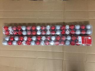 (2) 36pc Shatter Resistant Ornaments, Red/Silver.
