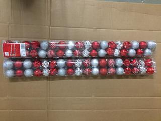 (2) 36pc Shatter Resistant Ornaments, Red/Silver.