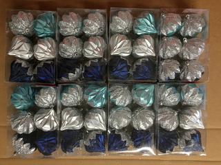 (8) 6pc Shatter Resistant Ornaments, Blue/Silver.