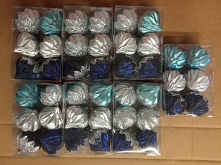 (7) 6pc Shatter Resistant Ornaments, Blue/Silver.