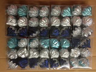 (6) 6pc Shatter Resistant Ornaments, Blue/Silver.