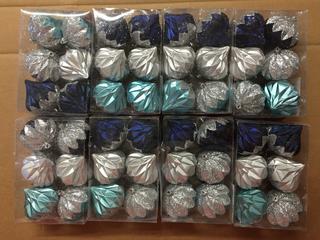 (6) 6pc Shatter Resistant Ornaments, Blue/Silver.