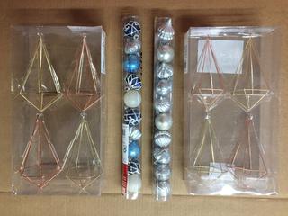 (2) 10pc Mini Shatter Resistant Ornaments & (2) 4pc Geometric Ornaments.
