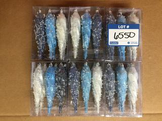 (6) 6pc Shatter Resistant Icicle Ornaments.