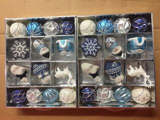 (2) 14pc Shatter Resistant Icon Ornaments, Blue/Silver.