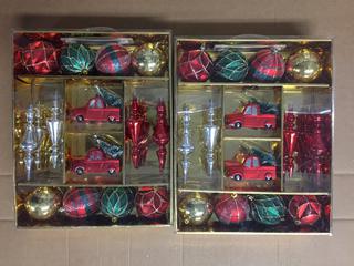 (2) 18pc Shatter Resistant Ornaments, Red/Green/Gold/Silver.