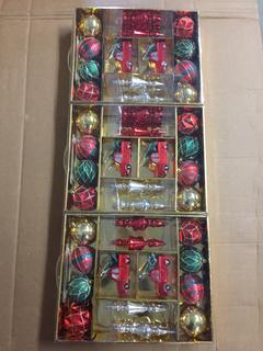 (3) 14pc Shatter Resistant Ornaments, Brown/Red/Green/Gold.