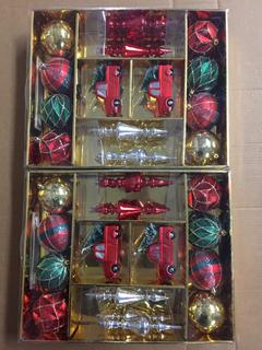 (2) 14pc Shatter Resistant Ornaments, Brown/Red/Green/Gold.