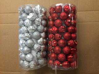 (2) 101pc Shatter Resistant Ornaments, (1) Silver/(1) Red.