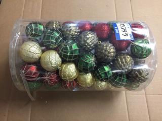 75pc Shatter Resistant Ornaments, Red/Gold/Green.