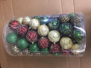 75pc Shatter Resistant Ornaments, Red/Gold/Green.